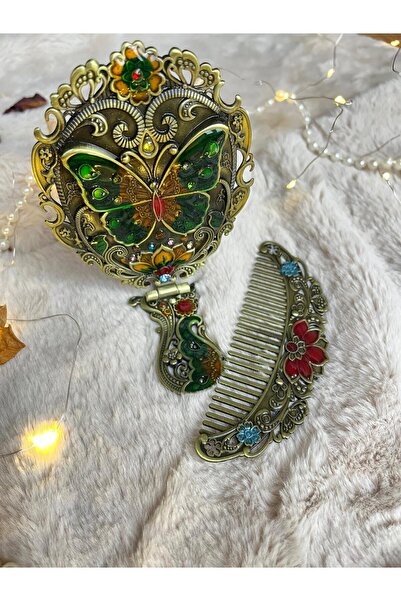 Home Orta Boy Kelebekli Nostaljik Ayna Tarak Seti