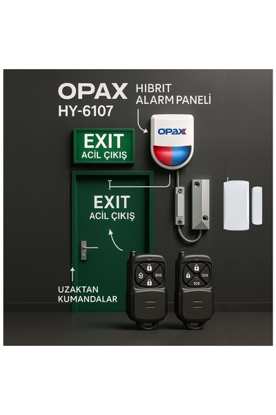 OPAX HY 6107 KABLOLU/KABLOSUZ ACİL ÇIKIS KAPI ALARM SİSTEMİ