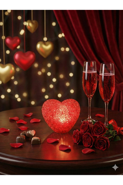 MİK Store Aşkın Işığı: Kırmızı Kristal Dokulu Romantik Kalp Lamba