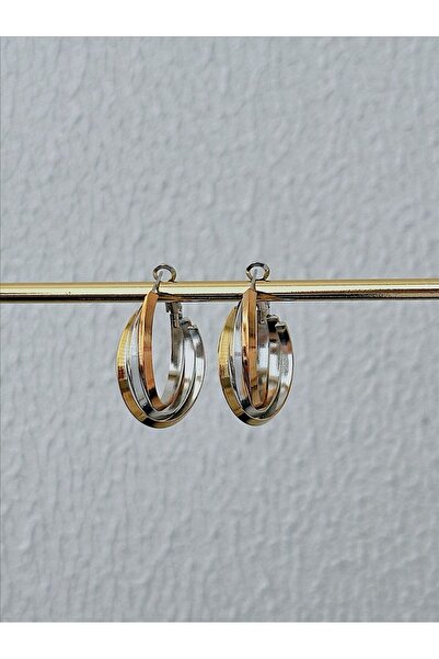 QA Quella Accessories Kadın Çelik Renkli Kıvrım Halka Rose-gümüş-gold Küpe