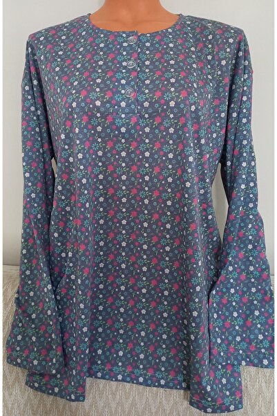 Anne Er Clothing Paper Print Combed Cotton Blouse Long-Sleeve Crew Neck 3 But...