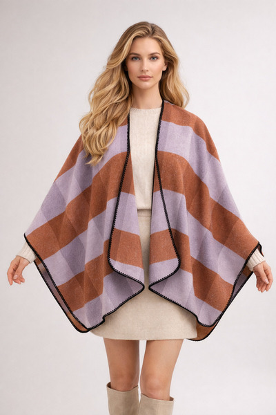 Şirin Giyim Aksesuar Πόντσο Γυναικείο με Ανοιχτό Μπροστινό Μέρος, Καρό - Σάλι...