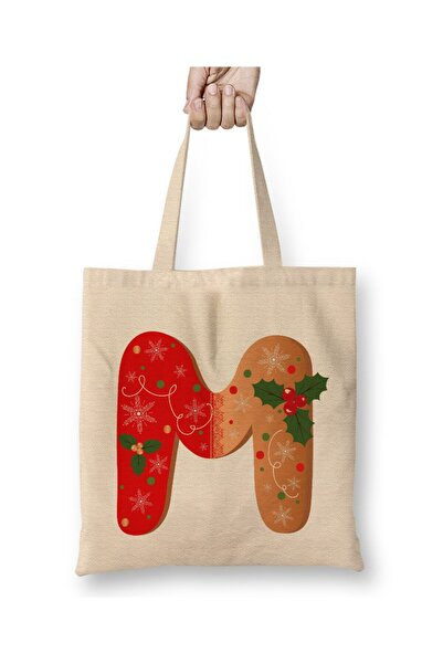 Toyaso Letter m White Cloth Bag Long Handle Shopping Bag Beach Bag