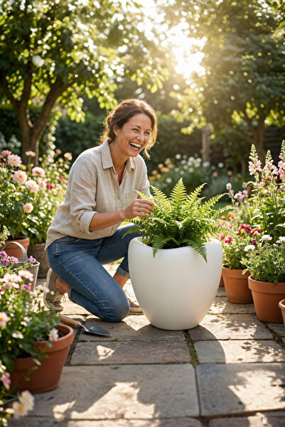 Bliss Lale Dekoratif Beyaz Saksı 52 Lt - Büyük Boy Modern Salon & Bahçe Saksısı