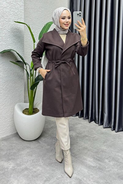 Kalemen Moda Double-Breasted Kaşe Kaban 1008 Brown