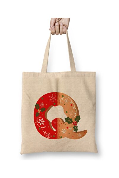 Toyaso Γράμμα Q Λευκή υφασμάτινη τσάντα με μακριά λαβή Τσάντα αγορών Τσάντα π...