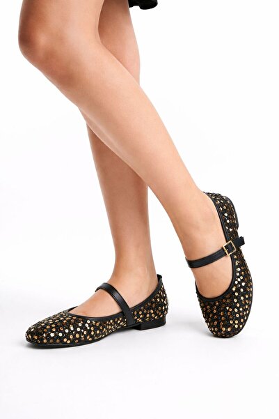 STOCON Glitter Gold Sequin Mary Jane Ballet Shoes Stylish Buckle Orthopedic S...