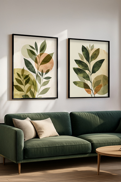 STARYUNA Set de pictură modernă cu frunze boho cu cadru din lemn negru Yuna451