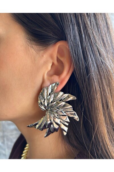 nunu takı Large Silver Color Earrings with Wings