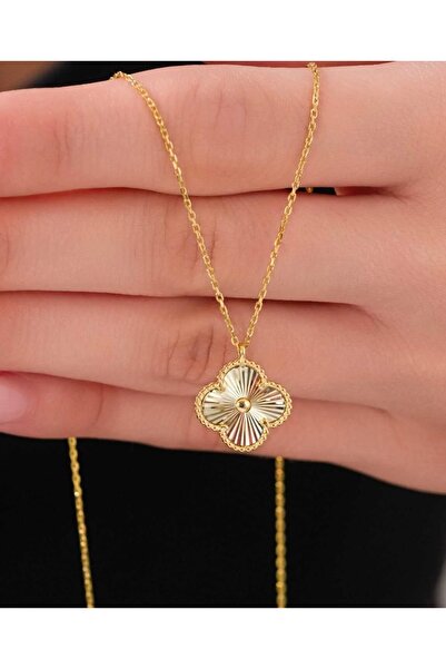 Şöhret takı&aksesuar Yonca şans Çelik üzeri 14k altın kaplama kararma paslanm...