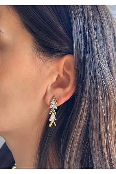 nunu takı أقراط على شكل عظمة السمكة مرصعة بالأحجار المثلثة