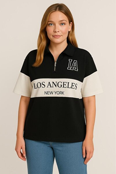 COMANCHERO Tricou oversize unisex cu jumătate de fermoar, cu imprimeu Los Ang...