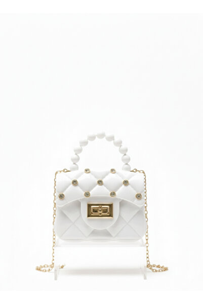 synshop Rugan Beyaz Silikon Taşlı Çapraz El Omuz Çantası Kadın Genç Kız Çocuk...