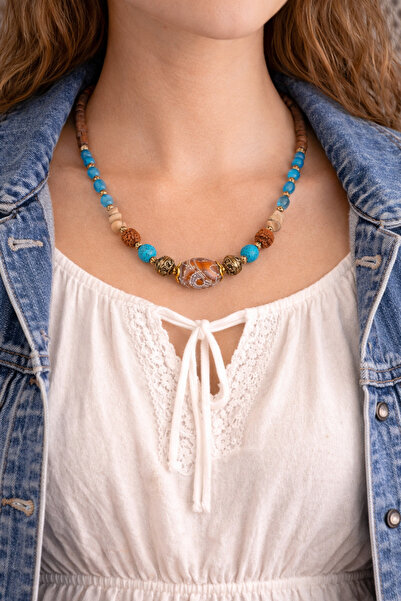 HER ŞEY NOTA www.herseynota.com قلادة نسائية عرقية من الحجر الطبيعي الفيروزي ...