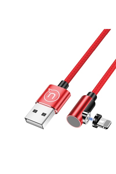 Usams Cablu magnetic lightning US-SJ444, 1 m, 2.1A, unghi drept, roșu