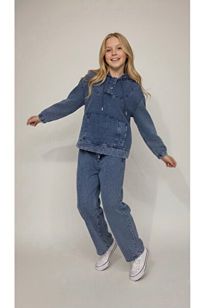 Jannock Set de blugi din denim pentru fete tinere cu glugă Hijab Model-AÜT-1041