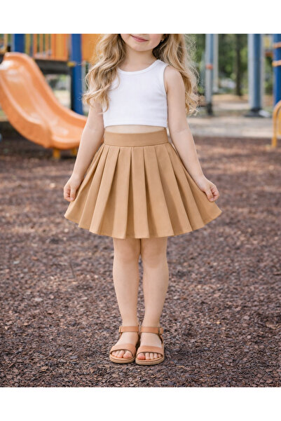 MRDN MODA Kız çocuğu yüksek bel pileli mini kloş etek