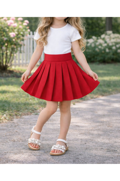 MRDN MODA Kız çocuğu yüksek bel pileli mini kloş etek