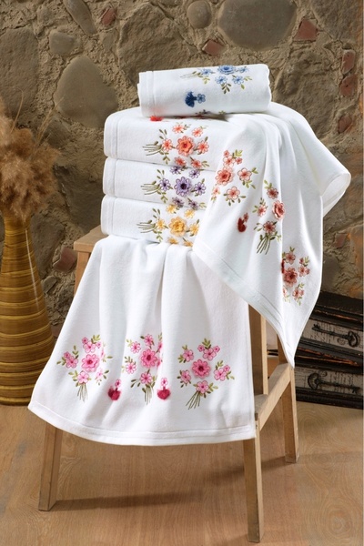 Fiesta Asude Prosop de bucătărie din catifea albă brodată 3D 30x50 cm bumbac ...