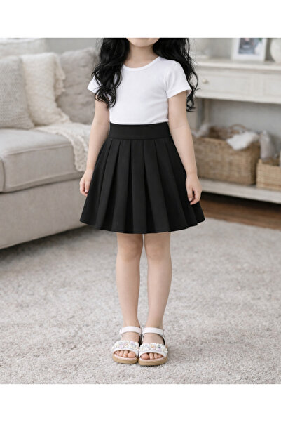 MRDN MODA Kız çocuğu yüksek bel pileli mini kloş etek