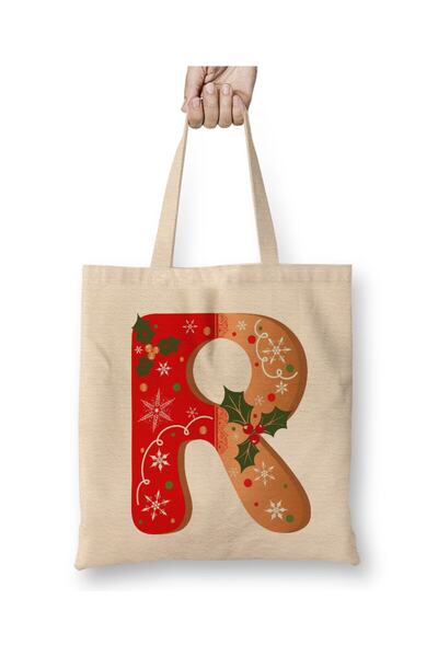 Toyaso Letter R White Cloth Bag Long Handle Shopping Bag Beach Bag