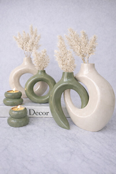 Luthien Brightly Lacquered Ivy Vase, Donut Vase and Candlestick Set