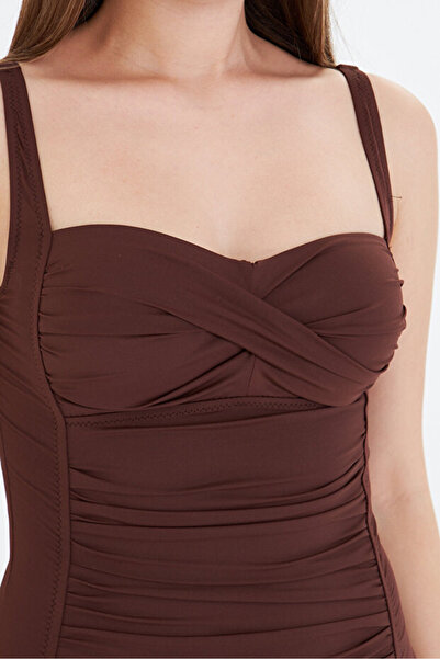 Bermody Frida Women's Brown Draped Piece Swimsuit with Shaping / Sculpting Th...