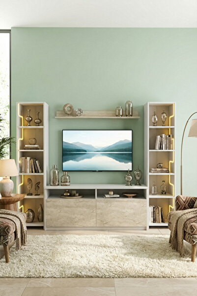 Platinreyon LABİRENT LEDLİ DUVAR TV ÜNİTESİ BEYAZ