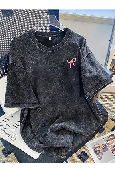 Le Savu Washable Ribbon Printed Unisex Oversized Vintage T-Shirt