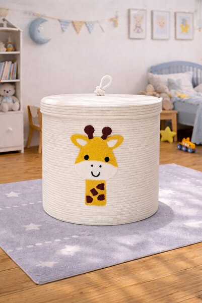 Berçak Home Children's Room Organizer Wicker Basket with Giraffe Figure Cover...