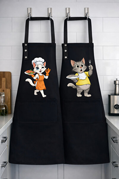 Hulganz Kitchen Apron Set of 2 Stain Resistant Water Repellent Fabric Colorfa...