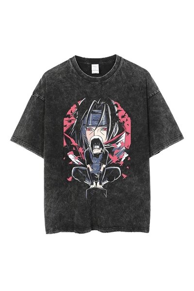 Le Savu Washable Anime Naruto Itachi Printed Unisex Oversize Vintage T-shirt