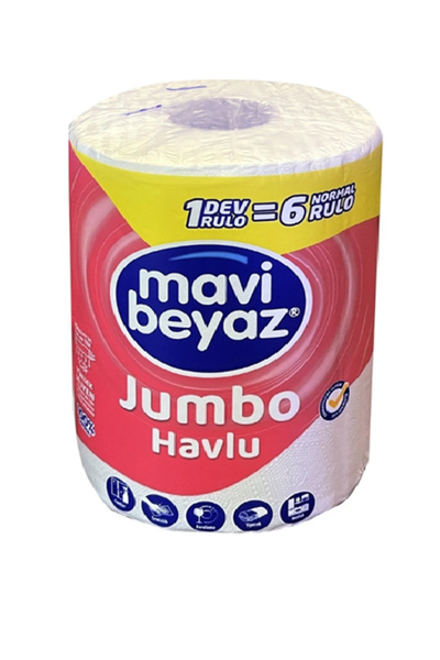 Mavi beyaz Jumbo Dev Havlu - 1 Rulo (6 Standart Ruloya Eşdeğer) - Ekstra Emic...