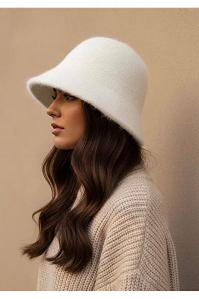 AUREOLE COLLECTİVE Aureole Beyaz Yün Karışımlı Angora Dokulu Kışlık Bere