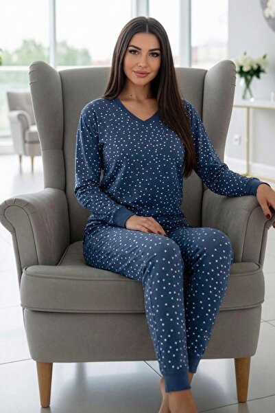 Pijamaevi Indigo Point Desenli Uzun Kollu Bambu Örme Kadın Pijama Takımı
