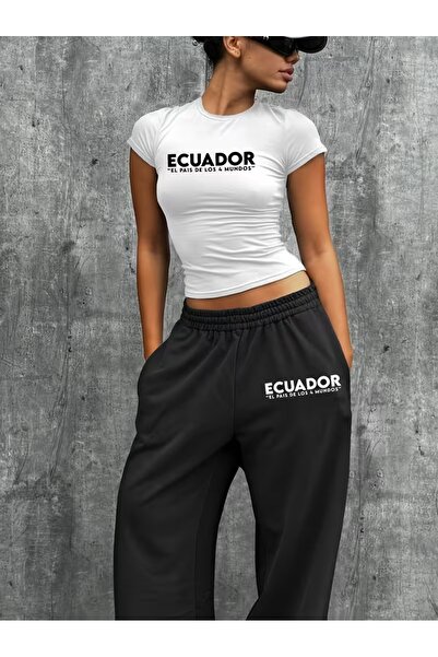 darkopia Women's Ecuador Printed Baby Tee Combed Cotton Crop and Sweatpants -...