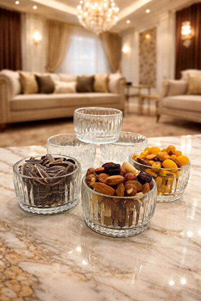 Mutfiko Luxury Crystal Glass Snack Bowl Set of 6 – 8 cm Transparent Presentat...