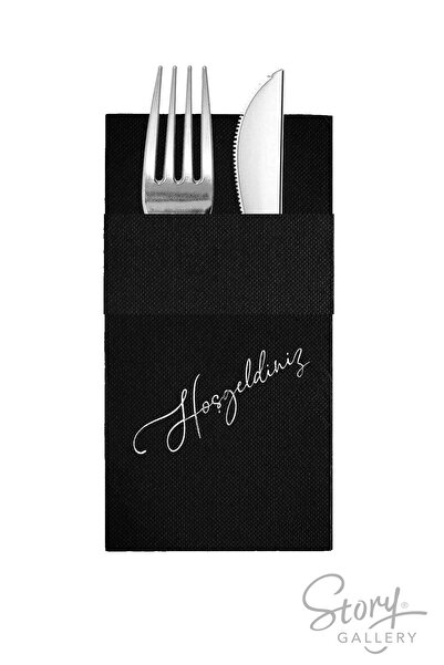 Story مناديل ورقية سوداء اللون مقاس 40×40 سم مع نقش ترحيبي و16 جيبًا