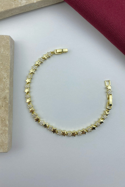 MEDJEWELRY Minimal Sıralı Yıldız 14K Vip Bileklik - Çelik I Sürpriz Küpe Hediye