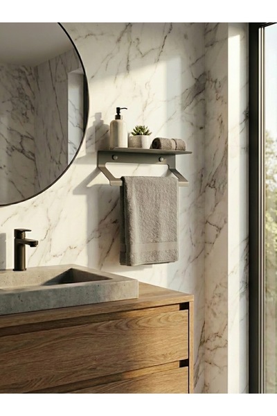 mee wall art Raflı Paslanmaz Metal Havluluk & Çok Amaçlı Duvar Askısı – 2 mm ...