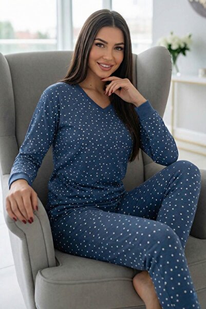 Pijamaevi Indigo Point Desenli Uzun Kollu Bambu Örme Kadın Pijama Takımı