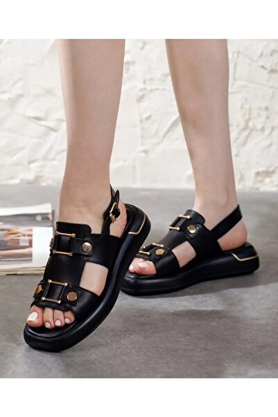 Venüs Tauri Genuine Leather Comfort Orthopedic Women's Sandals Black