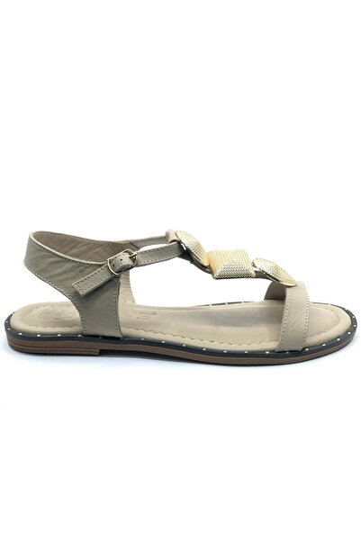 Venüs Elguh Genuine Leather Comfort Orthopedic Women's Sandals Vi̇zon