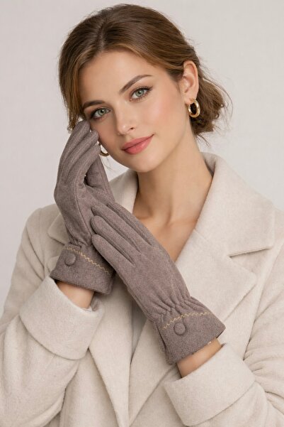 Şirin Giyim Aksesuar Kaşe Eldiven Vizon Kadın Düğme Nakış Detay - Telefon Dok...