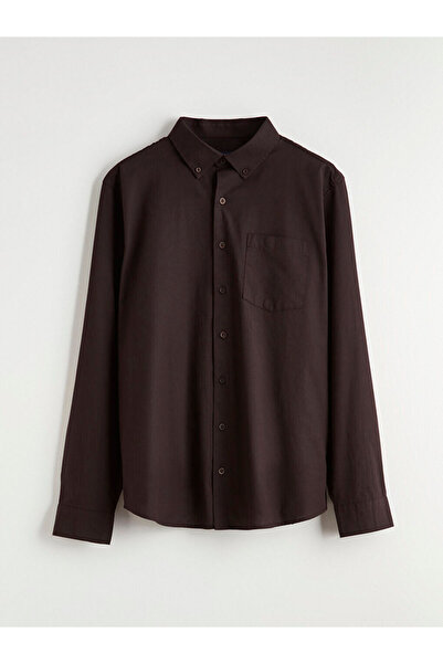 LC Waikiki Ανδρικό πουκάμισο από ποπλίνα σε κανονική εφαρμογή σε καφέ χρώμα α...