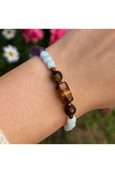 Crystal Coza Amethyst Aquamarine Tiger Eye Natural Stone Bracelet |   Chakra ...