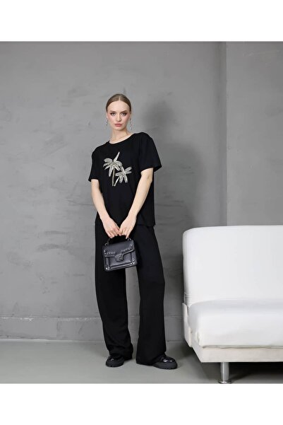 REDMİNA fashion Sparkling Palm Detailed Two-Piece Set