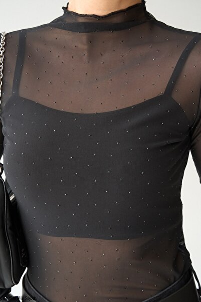 Qu Style Transparan Taşlı Bluz