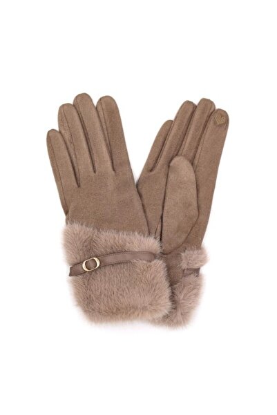 stravis Furry Belted Touchscreen Mink Gloves