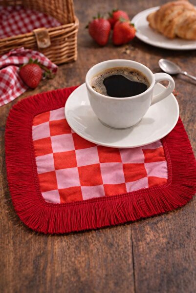 Karam Home Kırmızı Pembe dama desen kırmızı sunum peçetesi